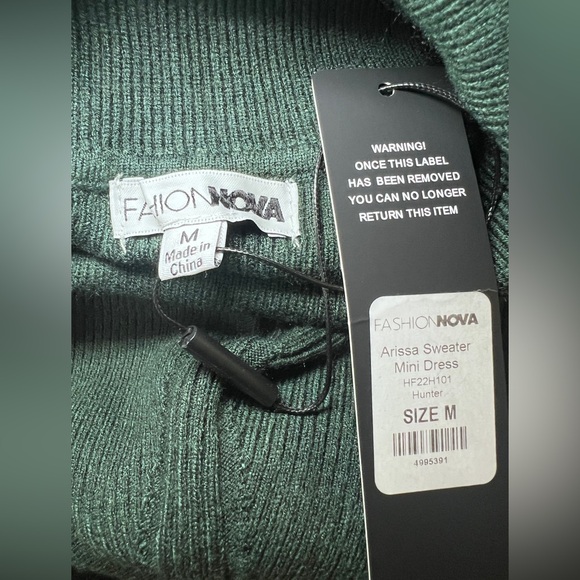 Fashion Nova Green Long Sleeve Mock Neck Dress - Picture 5 of 6